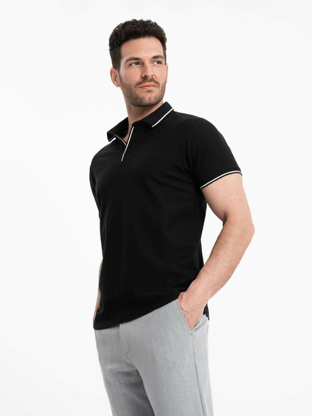 Ombre Clothing Černé pánské polo tričko bez knoflíků Ombre Clothing