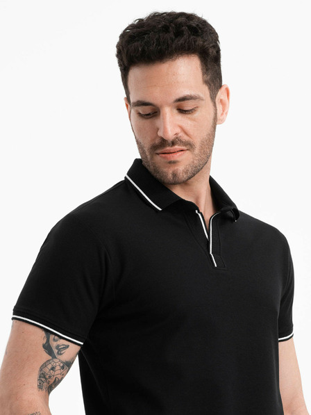 Ombre Clothing Černé pánské polo tričko bez knoflíků Ombre Clothing