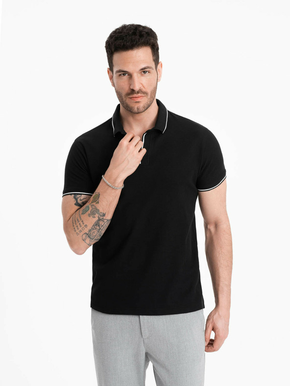 Ombre Clothing Černé pánské polo tričko bez knoflíků Ombre Clothing