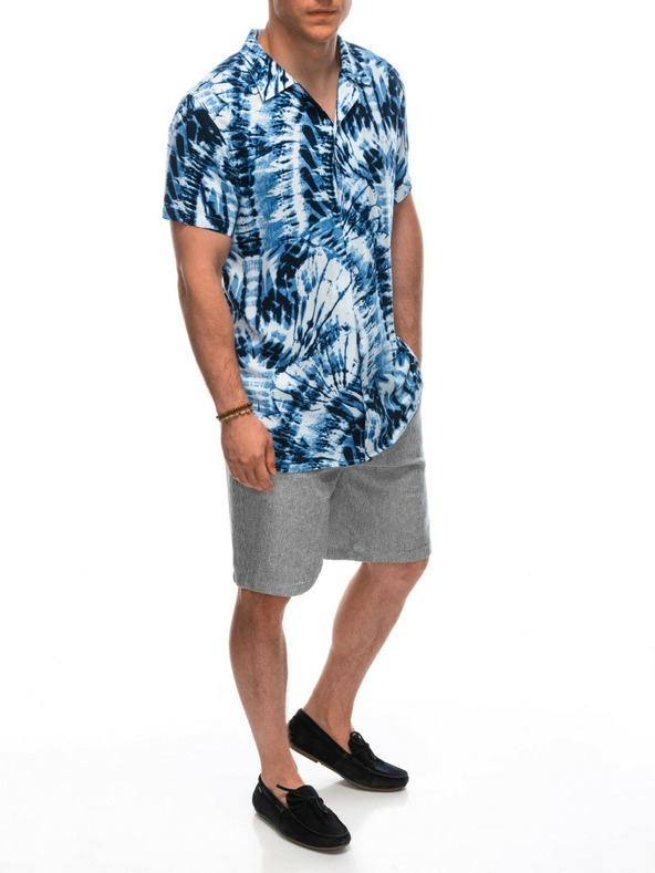 Ombre Clothing Modo-bílá pánská vzorovaná košile s krátkým rukávem Ombre Clothing