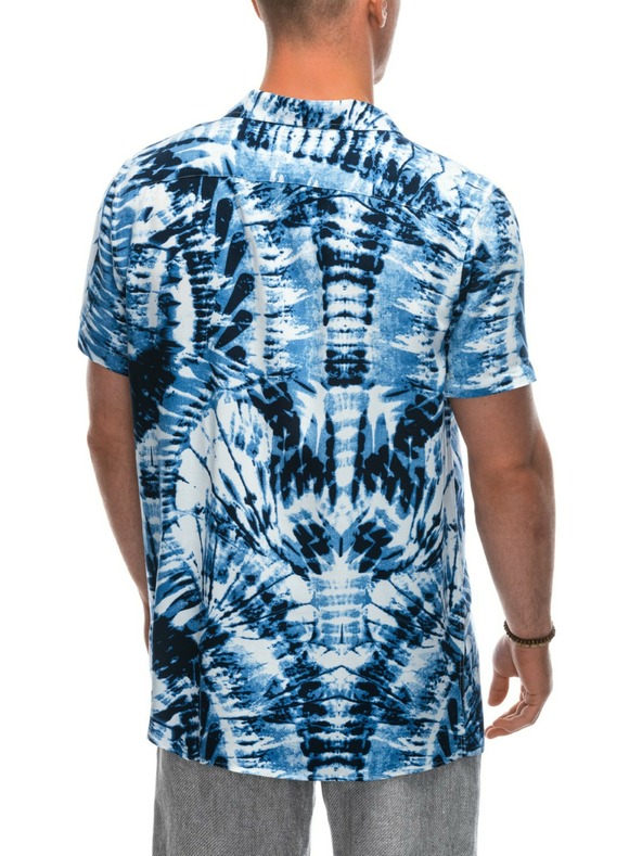 Ombre Clothing Modo-bílá pánská vzorovaná košile s krátkým rukávem Ombre Clothing