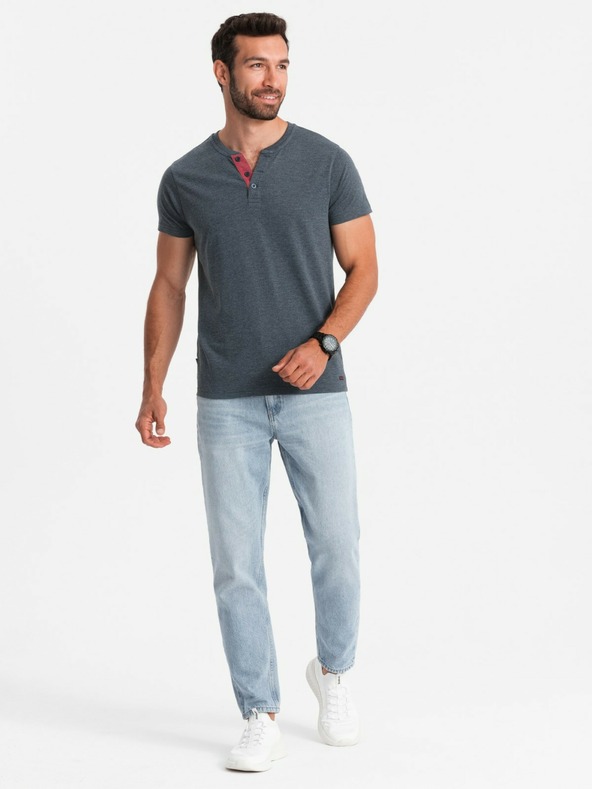 Ombre Clothing Modré pánské tričko s kulatým výstřihem Ombre Clothing