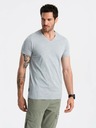 Ombre Clothing Šedé pánské bavlněné basic tričko s výstřihem Ombre Clothing
