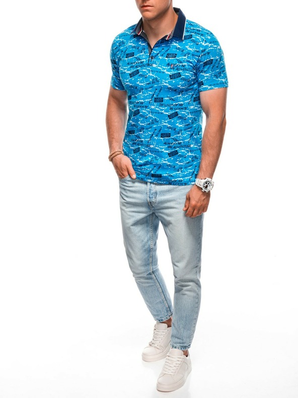 Edoti Pánské polo tričko s potiskem  - světle modrá EDOTI