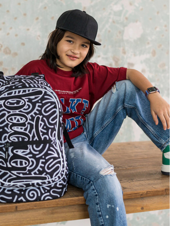 BAAGL  Černý vzorovaný školní set - batoh, penál, sáček Baagl Core Element