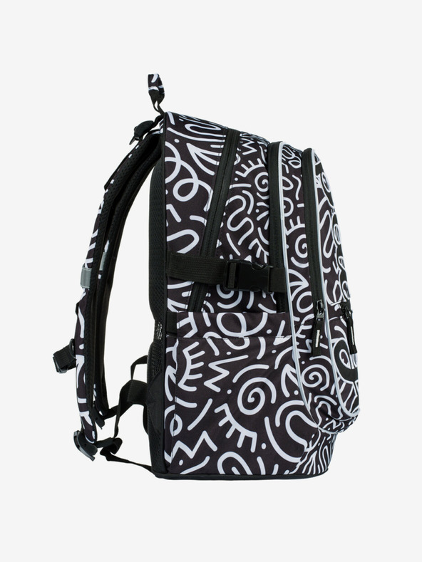 BAAGL  Černý vzorovaný školní set - batoh, penál, sáček Baagl Core Element