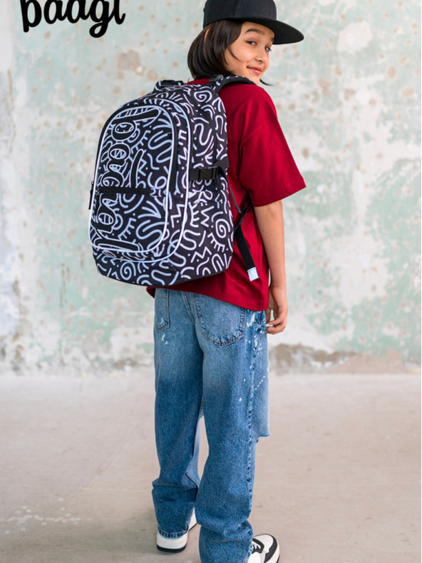 BAAGL  Černý vzorovaný školní set - batoh, penál, sáček Baagl Core Element