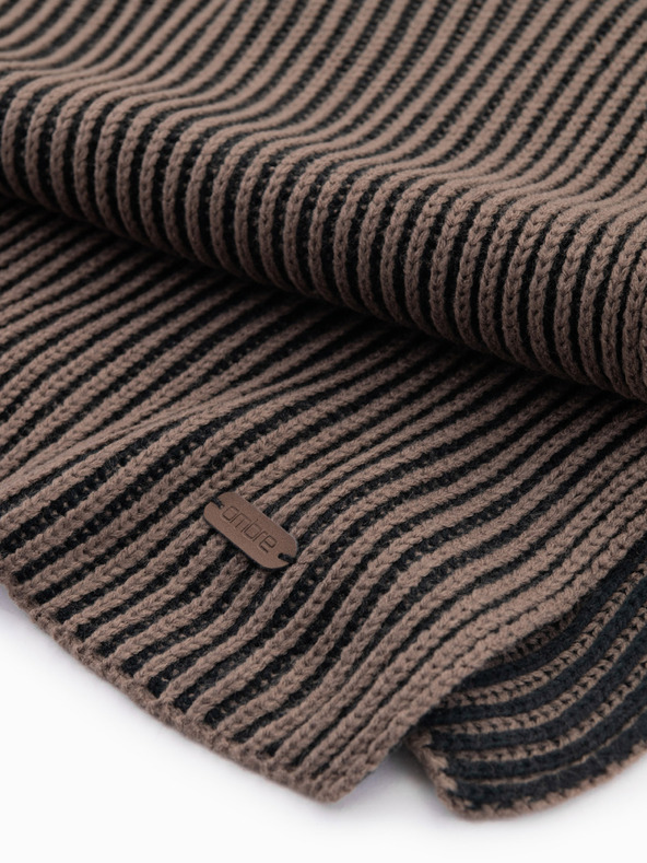 Ombre Clothing Pánská pletená šála s dvoubarevnými pruhy hnědá a černá Ombre Clothing