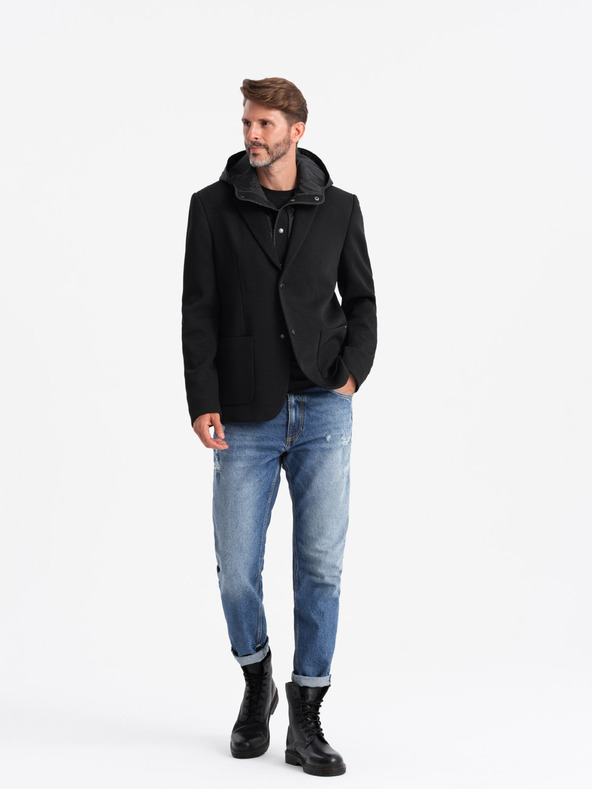 Ombre Clothing Pánská bunda s vysokým límcem a kapucí černá Ombre Clothing