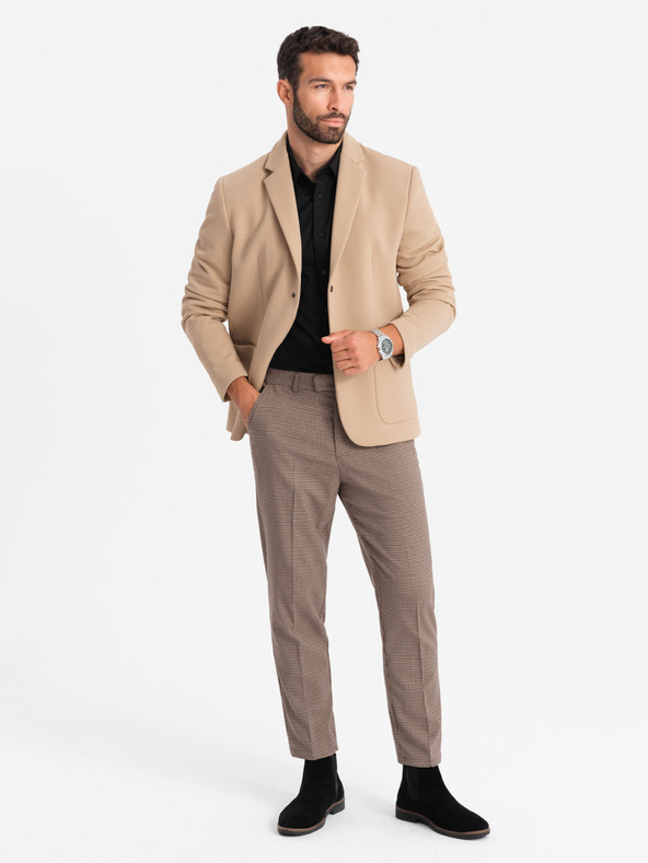 Ombre Clothing Pánská bunda s vysokým límcem a kapucí světle hnědá Ombre Clothing