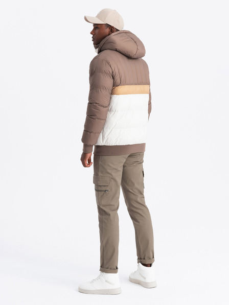 Ombre Clothing Pánská barevná retro sportovní bunda béžová a bílá Ombre Clothing
