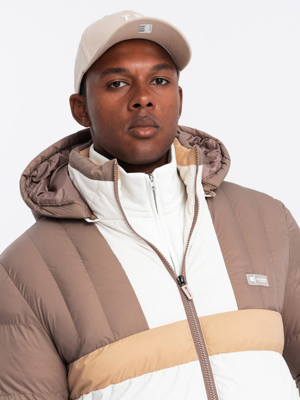 Ombre Clothing Pánská barevná retro sportovní bunda béžová a bílá Ombre Clothing