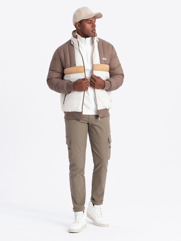 Ombre Clothing Pánská barevná retro sportovní bunda béžová a bílá Ombre Clothing