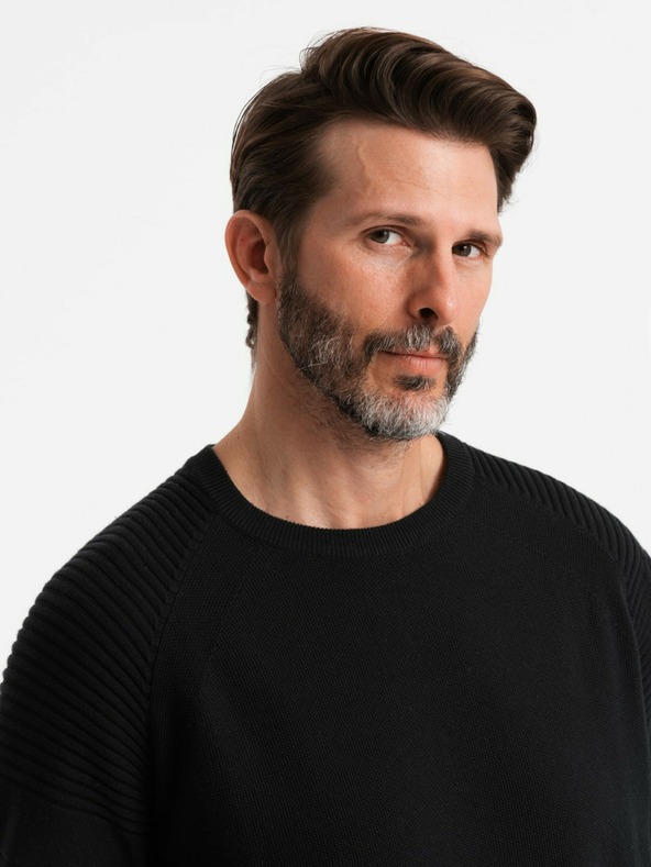 Ombre Clothing Pánský raglánový svetr s žebrovanými rukávy černý Ombre Clothing