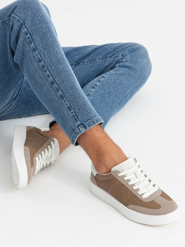 Ombre Clothing Oldschoolové pánské tenisky na hrubé podrážce světle hnědé Ombre Clothing