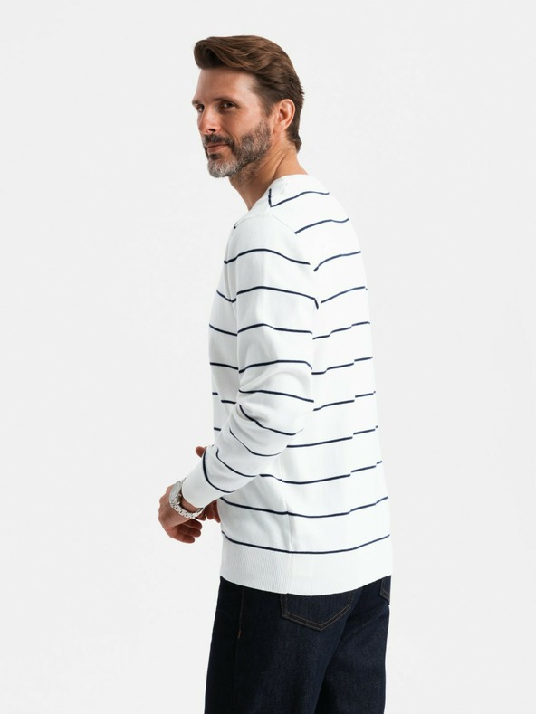 Ombre Clothing Pánský ležérní svetr s vodorovnými pruhy krémový Ombre Clothing