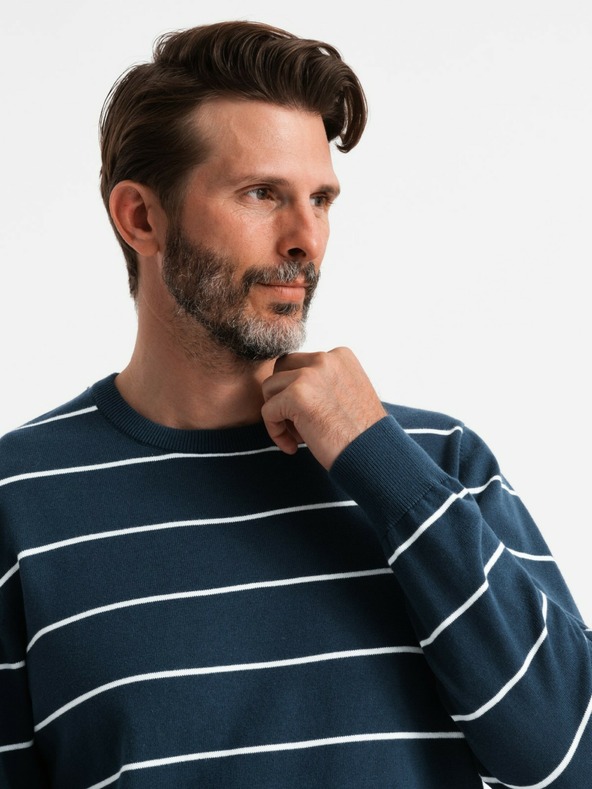 Ombre Clothing Pánský ležérní svetr s vodorovnými pruhy tmavě modrý Ombre Clothing