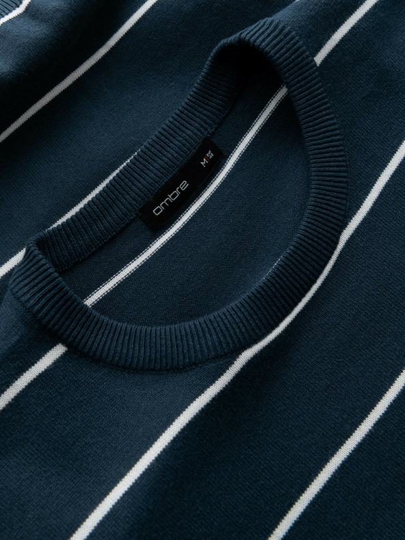 Ombre Clothing Pánský ležérní svetr s vodorovnými pruhy tmavě modrý Ombre Clothing