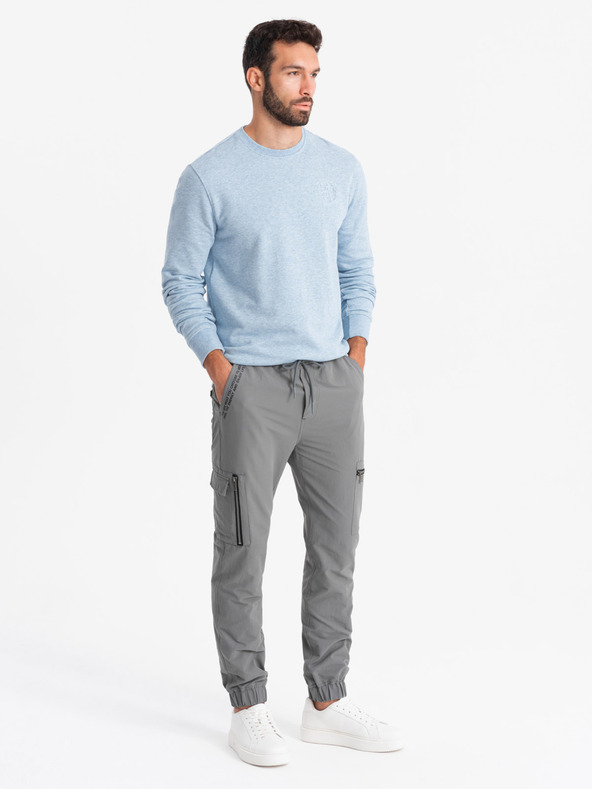 Ombre Clothing Pánské kalhoty jogger s kapsami a potiskem šedé Ombre Clothing