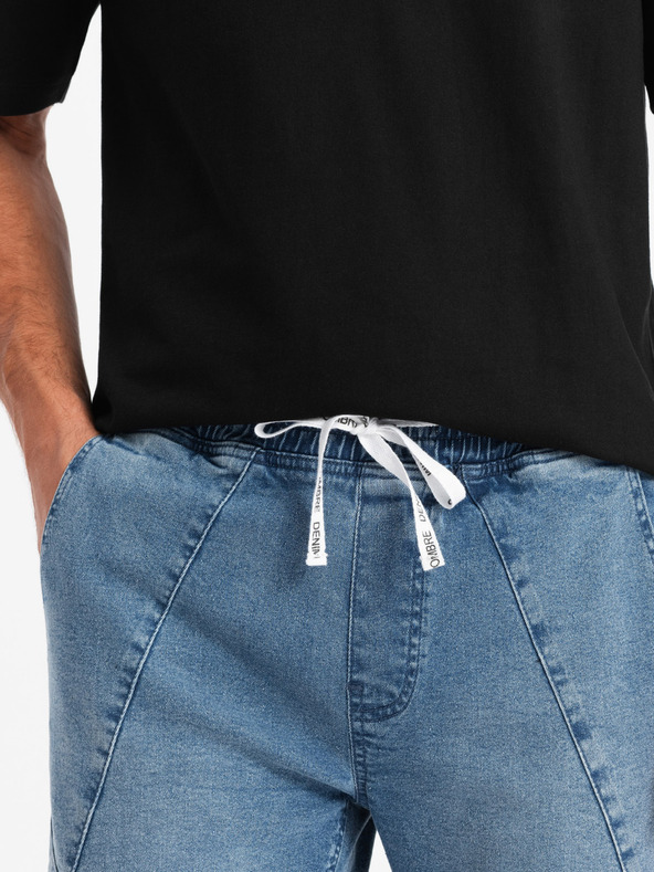 Ombre Clothing Pánské džínové tepláky s asymetrickým prošíváním modré Ombre Clothing