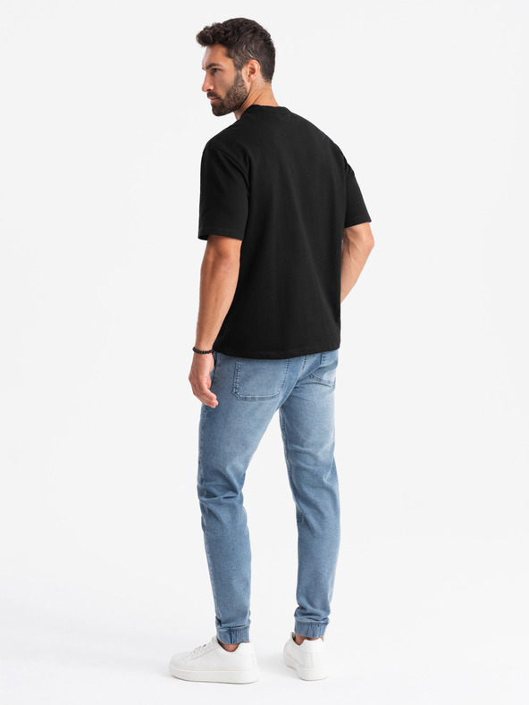 Ombre Clothing Pánské džínové tepláky s asymetrickým prošíváním modré Ombre Clothing