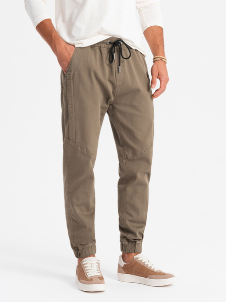 Ombre Clothing Pánské pletené tepláky se záhyby tmavě hnědé Ombre Clothing