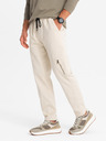 Ombre Clothing Pánské pletené tepláky s cargo kapsami krémové Ombre Clothing