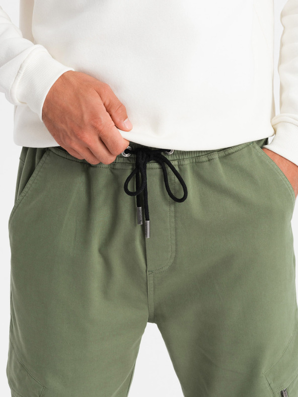 Ombre Clothing Pánské pletené tepláky s kapsami olivové Ombre Clothing