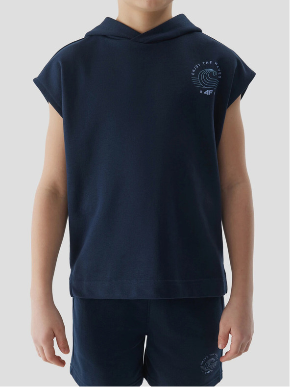 4F Chlapecká tepláková mikina bez rukávů s kapucí 4F
