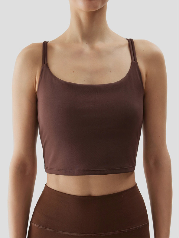 4F Dámský crop top na jógu z recyklovaných materiálů 4F - hnědý
