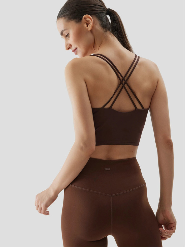4F Dámský crop top na jógu z recyklovaných materiálů 4F - hnědý