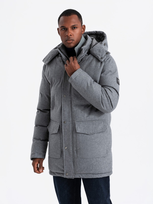 Ombre Clothing Pánská dlouhá teplá bunda parka s vlnou Ombre Clothing