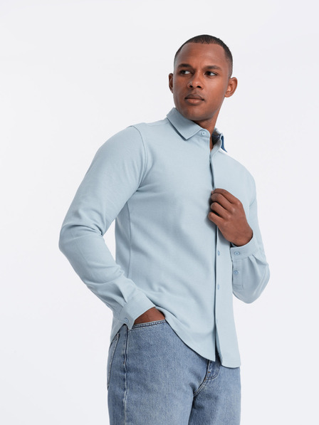 Ombre Clothing Pánská pletená slim košile s dlouhým rukávem Ombre Clothing