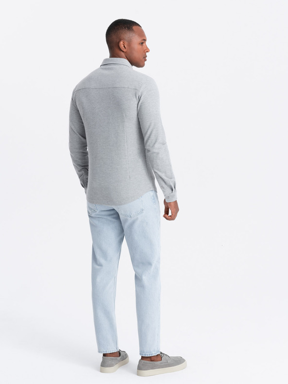 Ombre Clothing Pánská pletená slim košile s dlouhým rukávem Ombre Clothing