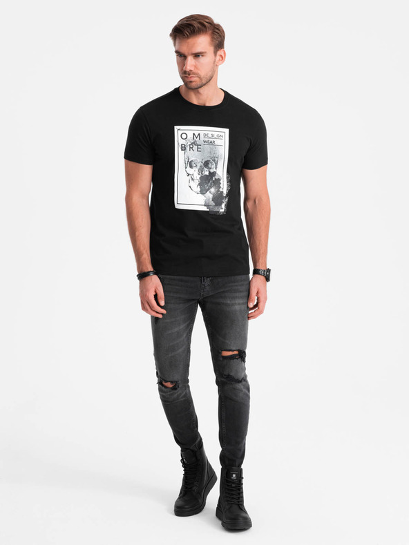 Ombre Clothing Pánské bavlněné tričko s jemnou výšivkou Ombre Clothing