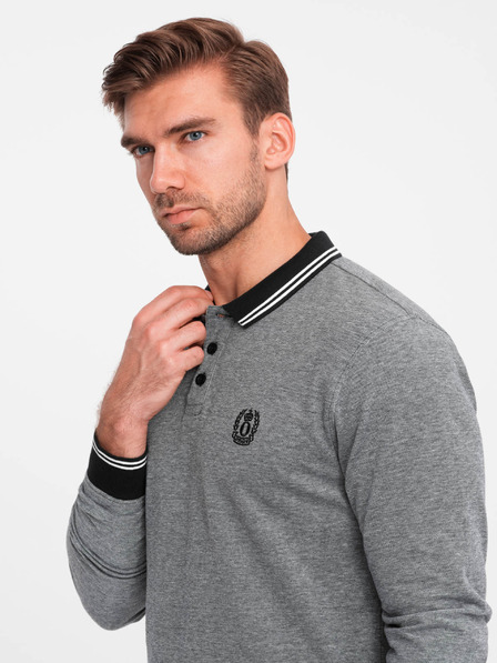 Ombre Clothing Pánské polo tričko s dlouhým rukávem a výšivkou Ombre Clothing
