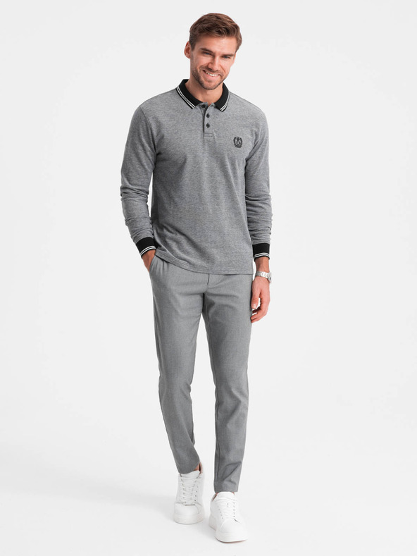 Ombre Clothing Pánské polo tričko s dlouhým rukávem a výšivkou Ombre Clothing