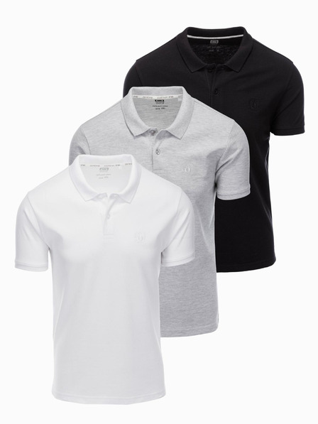 Ombre Clothing Pánské bavlněné polo tričko BASIC - černá/šedá melanž/bílá V2 OM-POBS-0133 Ombre Clothing