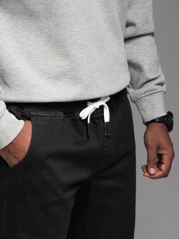 Ombre Clothing Pánské džínové tepláky s lemováním - černé V2 OM-PADJ-0156 Ombre Clothing