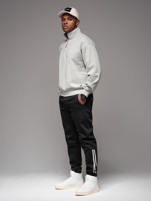 Ombre Clothing Pánské džínové tepláky s lemováním - černé V2 OM-PADJ-0156 Ombre Clothing