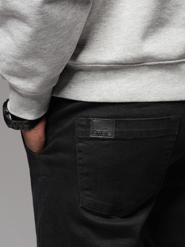 Ombre Clothing Pánské džínové tepláky s lemováním - černé V2 OM-PADJ-0156 Ombre Clothing
