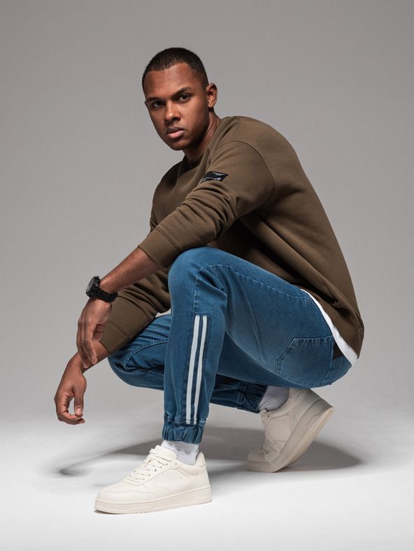 Ombre Clothing Pánské džínové tepláky s lemováním - modré V3 OM-PADJ-0156 Ombre Clothing