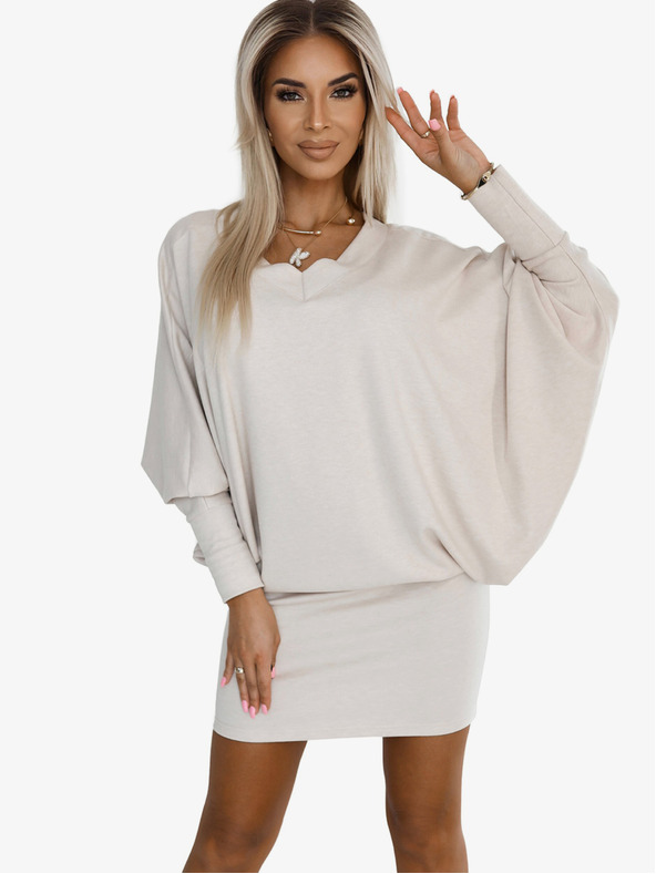 numoco Netopýří šaty s výstřihem  - béžové Numoco