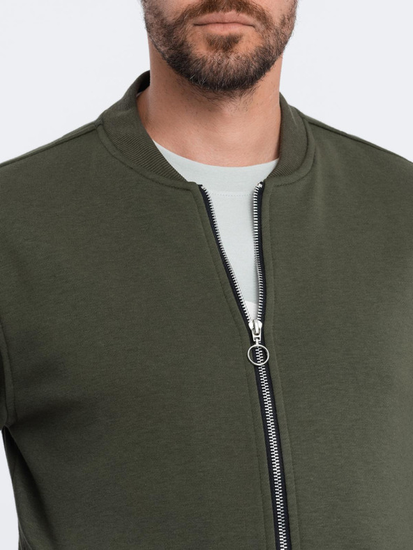 Ombre Clothing Bavlněná pánská mikina bomber na zip khaki Ombre Clothing