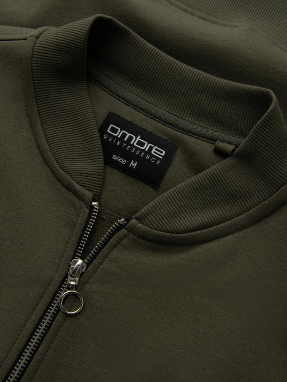 Ombre Clothing Bavlněná pánská mikina bomber na zip khaki Ombre Clothing