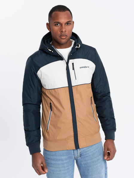 Ombre Clothing Pánská lehká barevná sportovní bunda s fleecem hnědá Ombre Clothing