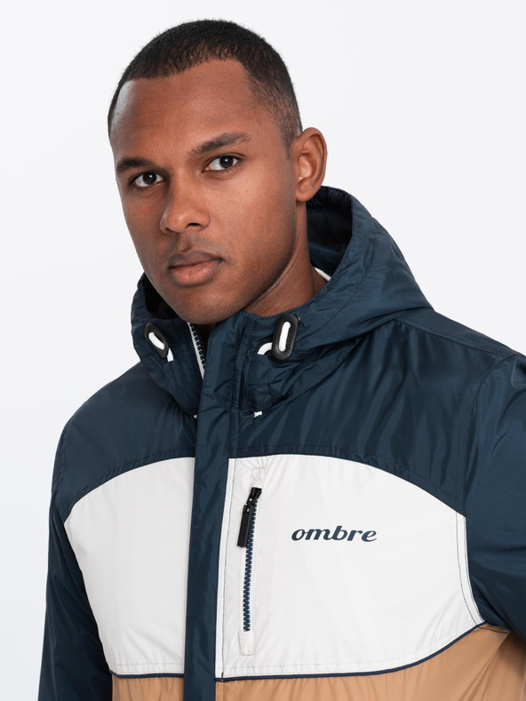 Ombre Clothing Pánská lehká barevná sportovní bunda s fleecem hnědá Ombre Clothing