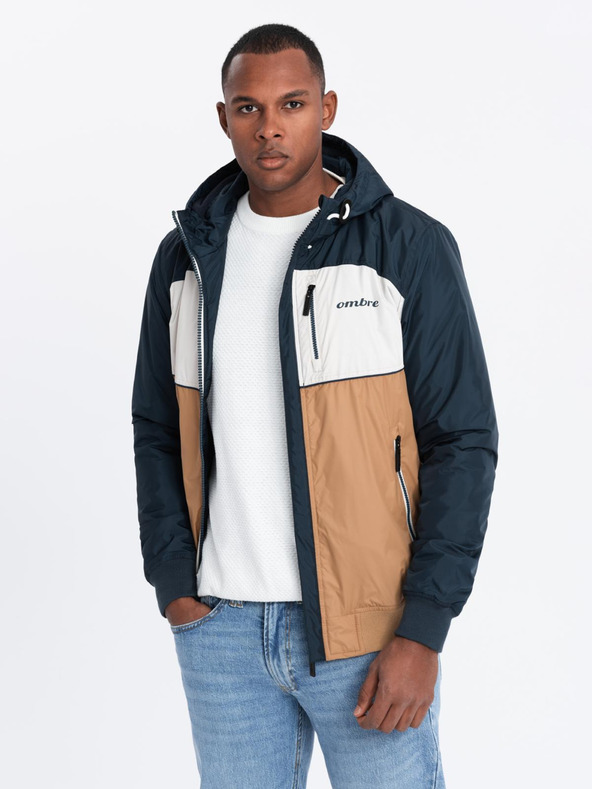 Ombre Clothing Pánská lehká barevná sportovní bunda s fleecem hnědá Ombre Clothing