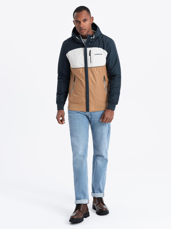 Ombre Clothing Pánská lehká barevná sportovní bunda s fleecem hnědá Ombre Clothing