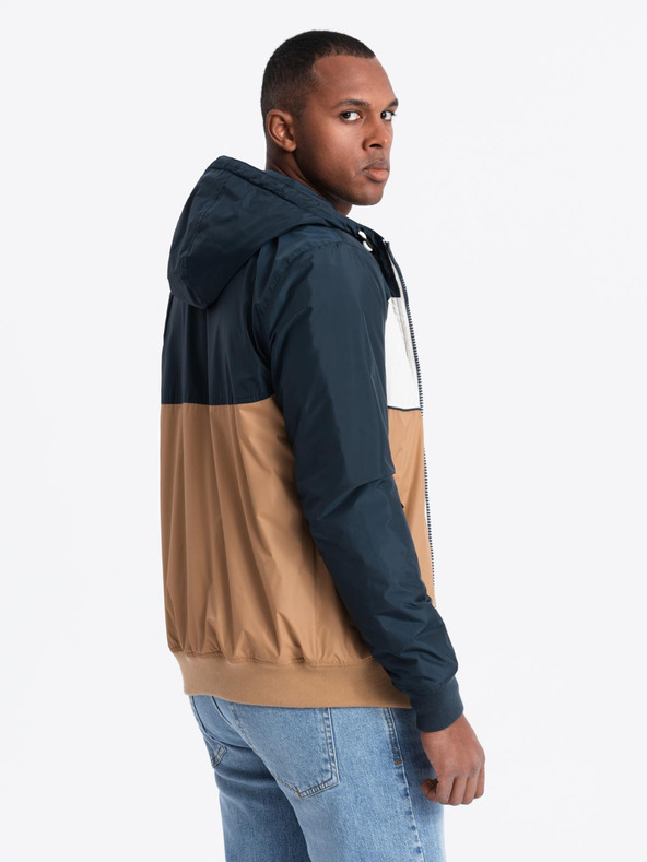 Ombre Clothing Pánská lehká barevná sportovní bunda s fleecem hnědá Ombre Clothing